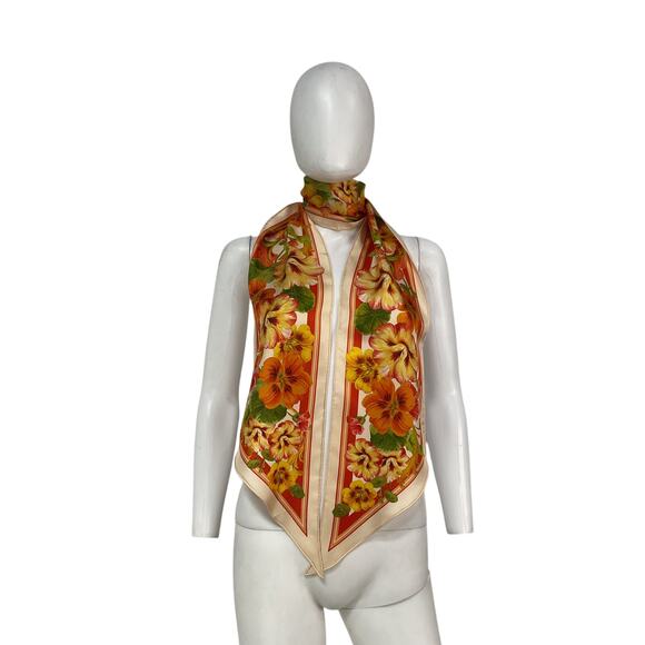 Zimmermann Floral-Print Orange Silk Twill Scarf Size OS - Picture 1 of 3
